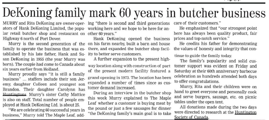 DeKoning family mark 60 years in butcher business